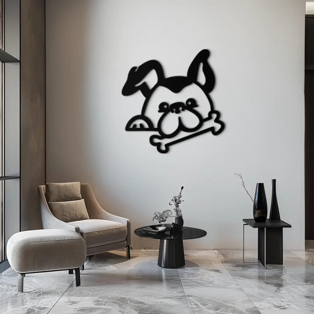 Bone-Holding Dog Metal Wall Art - Playful Pet Decor - KAF194 by Enova Art