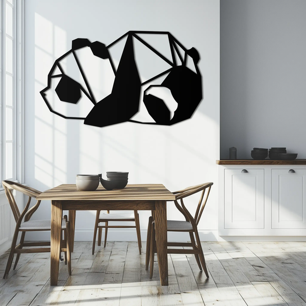 Geometric Sleeping Panda Metal Wall Art - Minimalist & Modern Decor - KAF195