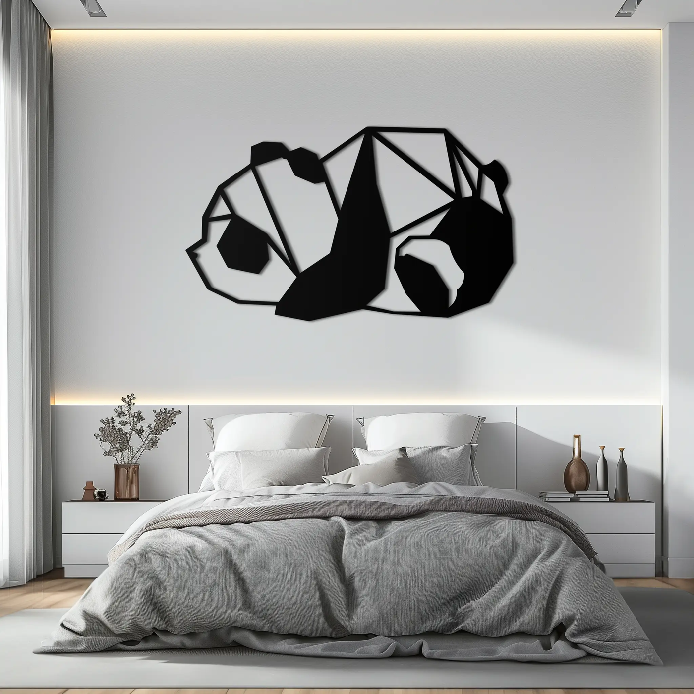 Geometric Sleeping Panda Metal Wall Art - Minimalist & Modern Decor - KAF195 by Enova Art