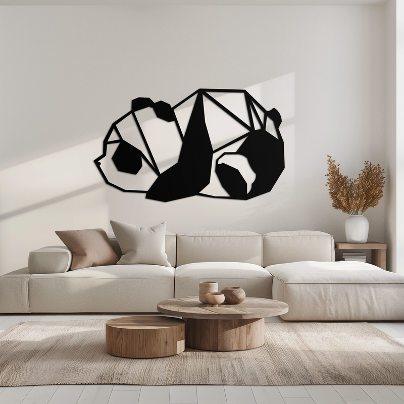 Geometric Sleeping Panda Metal Wall Art - Minimalist & Modern Decor - KAF195 by Enova Art