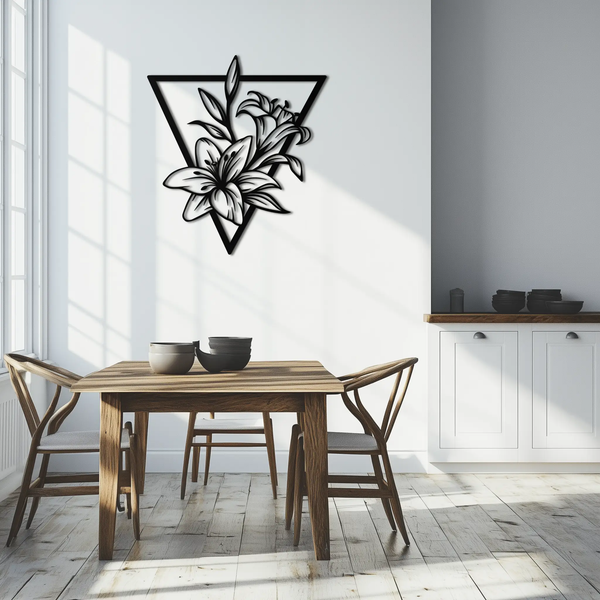 Geometric Lily Flower Metal Wall Art – Elegant Floral Design for Modern Decor - KAF196