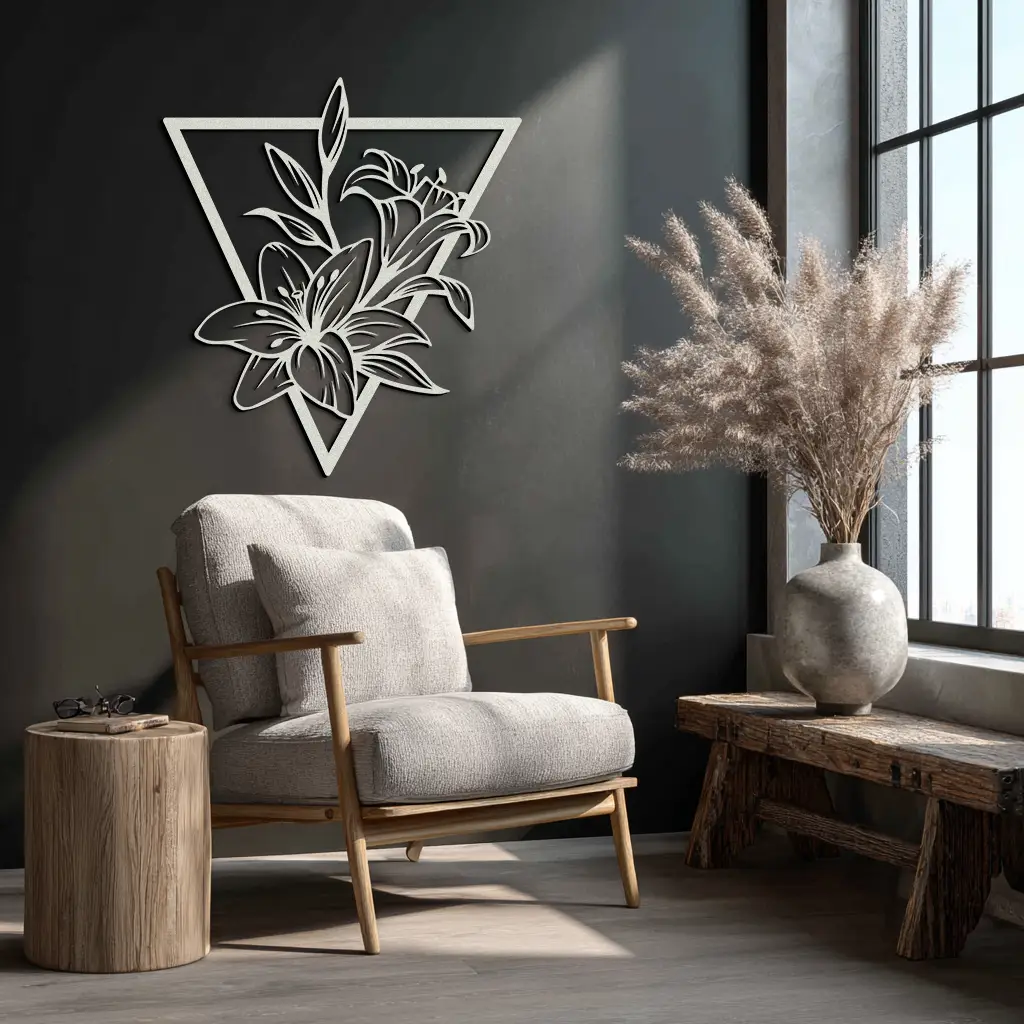 Geometric Lily Flower Metal Wall Art – Elegant Floral Design for Modern Decor - KAF196 by Enova Art