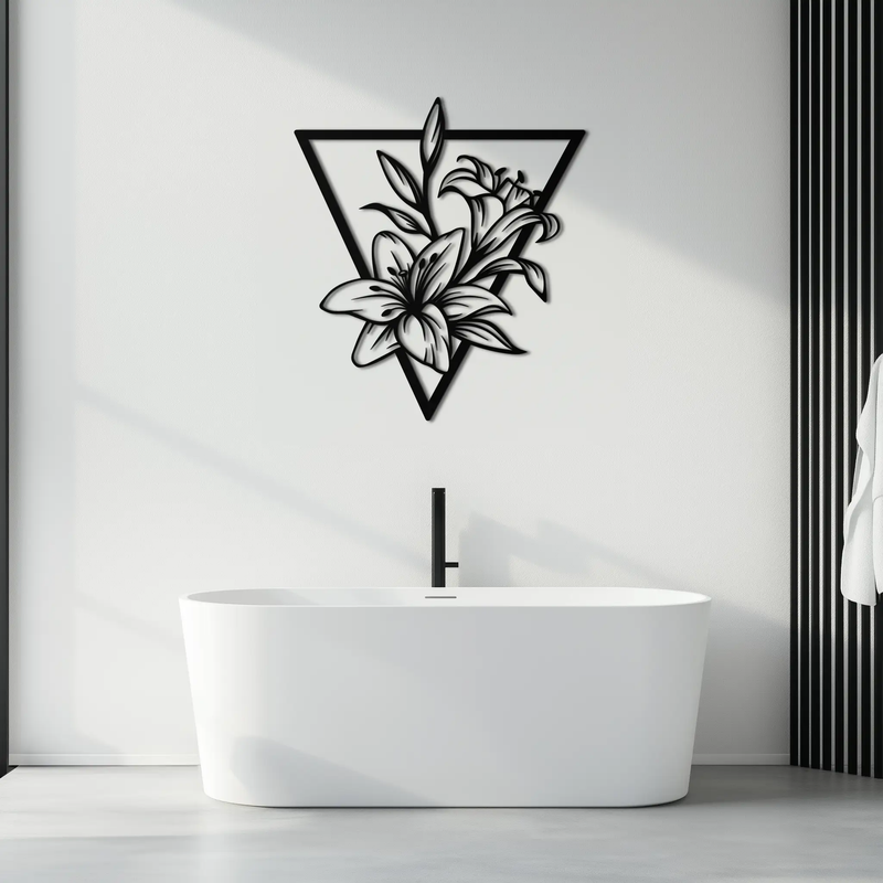 Geometric Lily Flower Metal Wall Art – Elegant Floral Design for Modern Decor - KAF196 by Enova Art
