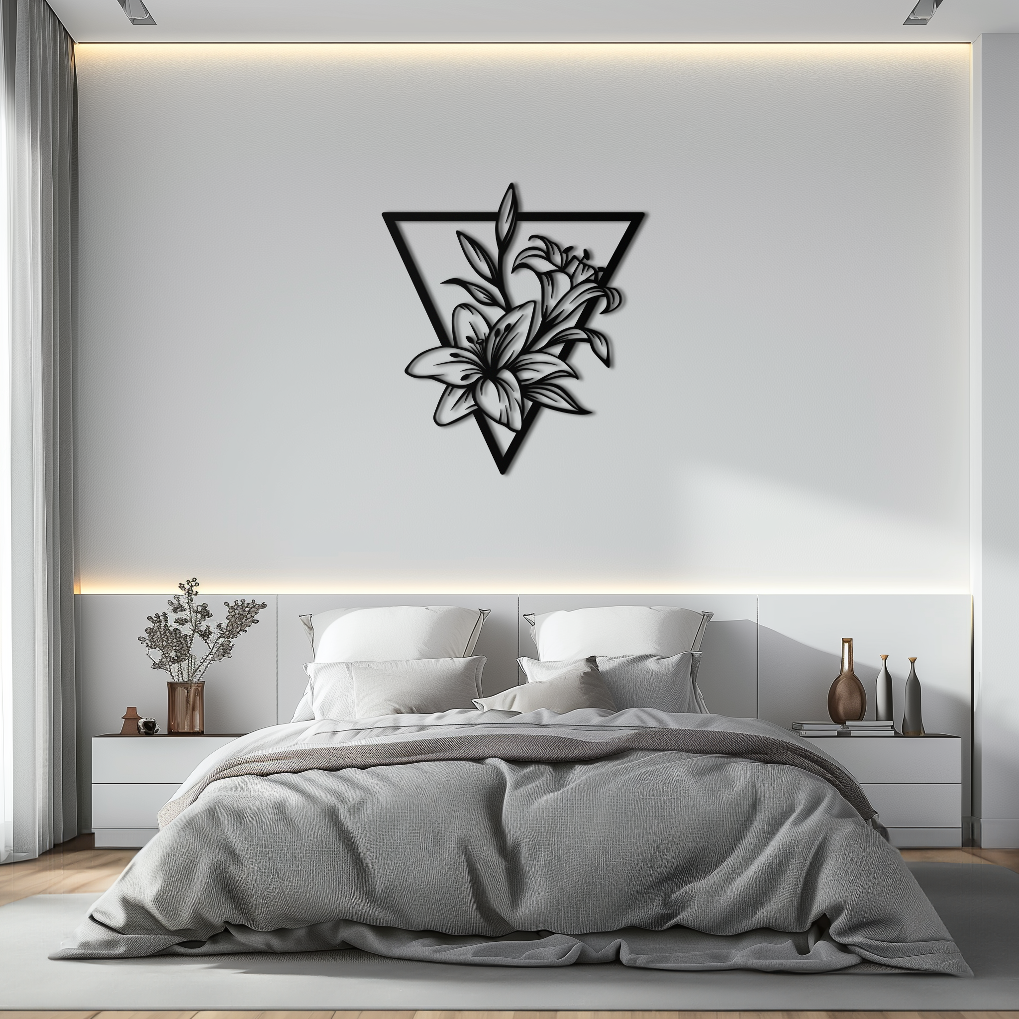Geometric Lily Flower Metal Wall Art – Elegant Floral Design for Modern Decor - KAF196 by Enova Art
