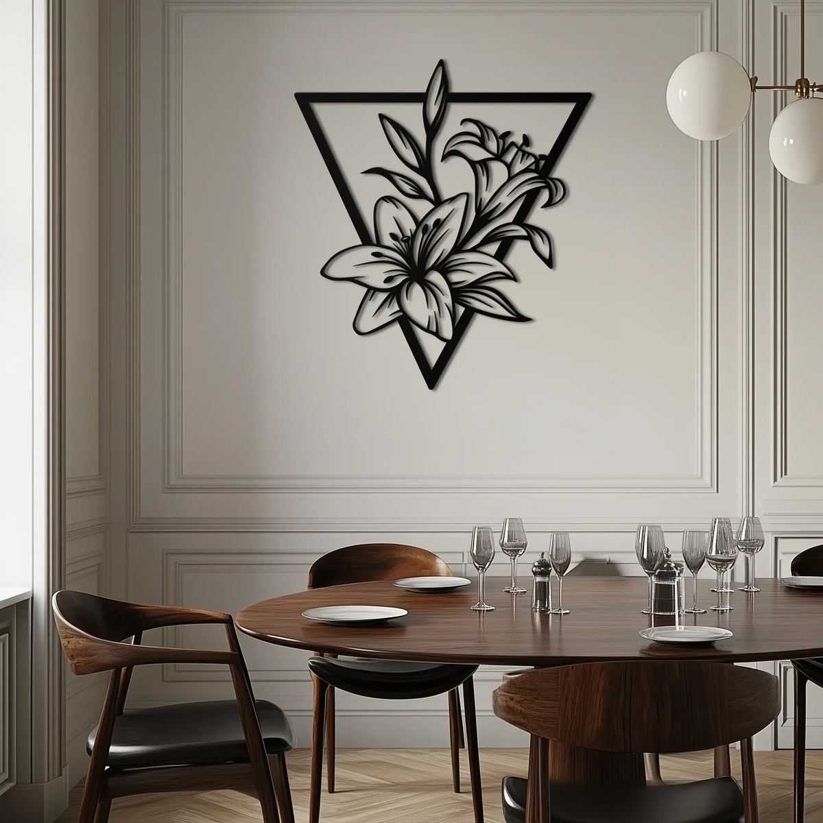 Geometric Lily Flower Metal Wall Art – Elegant Floral Design for Modern Decor - KAF196 by Enova Art