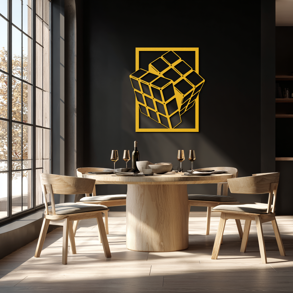 Geometric Rubik’s Cube Metal Wall Art – Modern Puzzle Enthusiast Decor - KAF197 by Enova Art