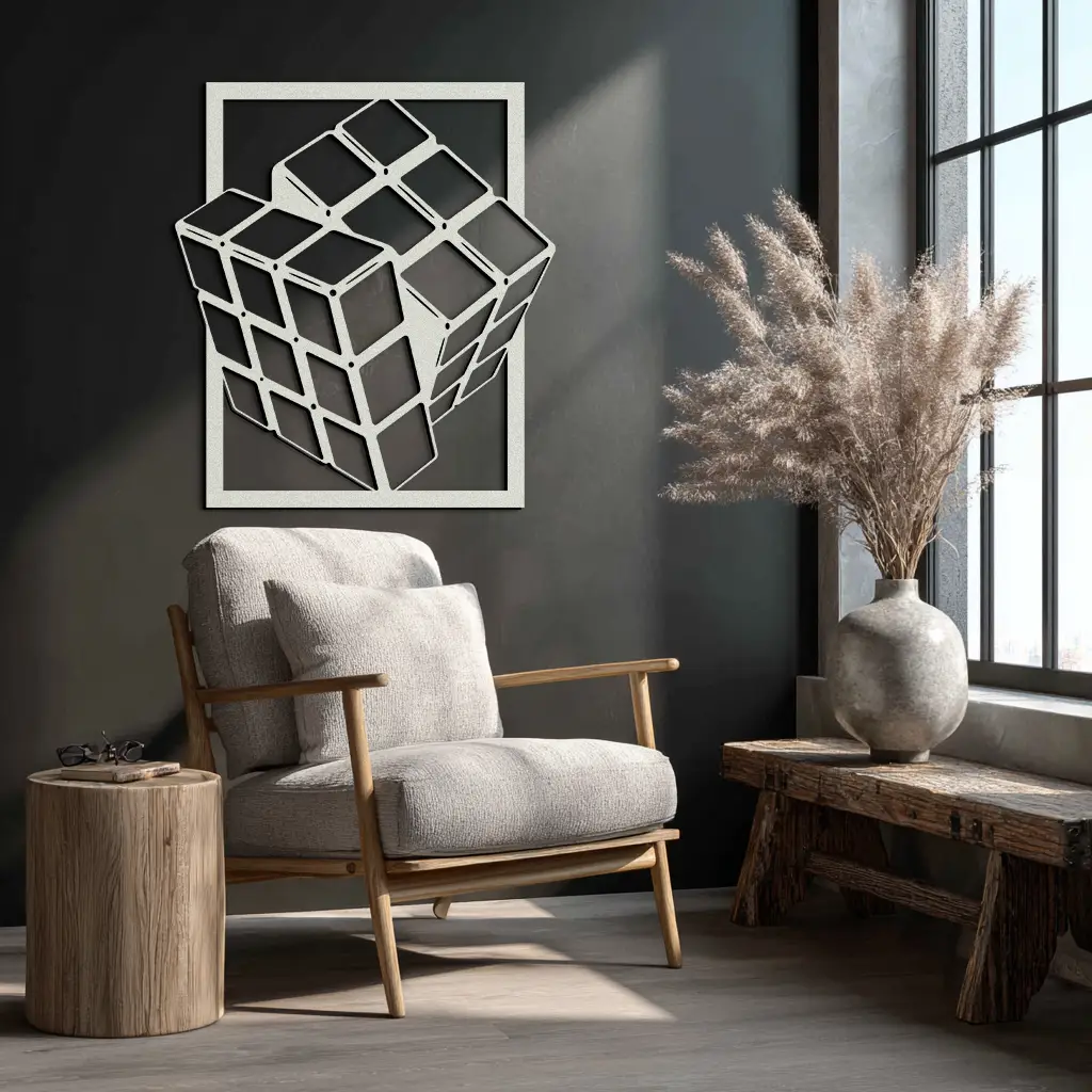Geometric Rubik’s Cube Metal Wall Art – Modern Puzzle Enthusiast Decor - KAF197 by Enova Art