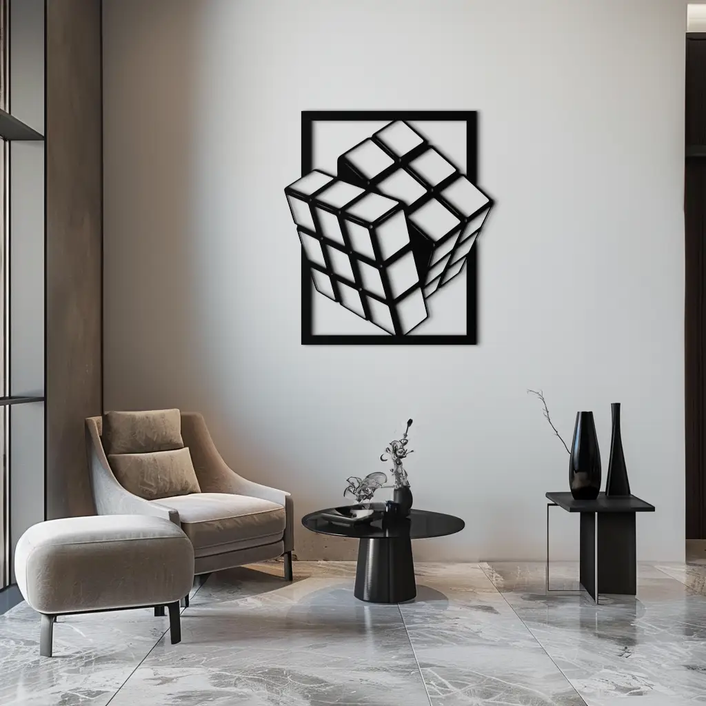 Geometric Rubik’s Cube Metal Wall Art – Modern Puzzle Enthusiast Decor - KAF197 by Enova Art
