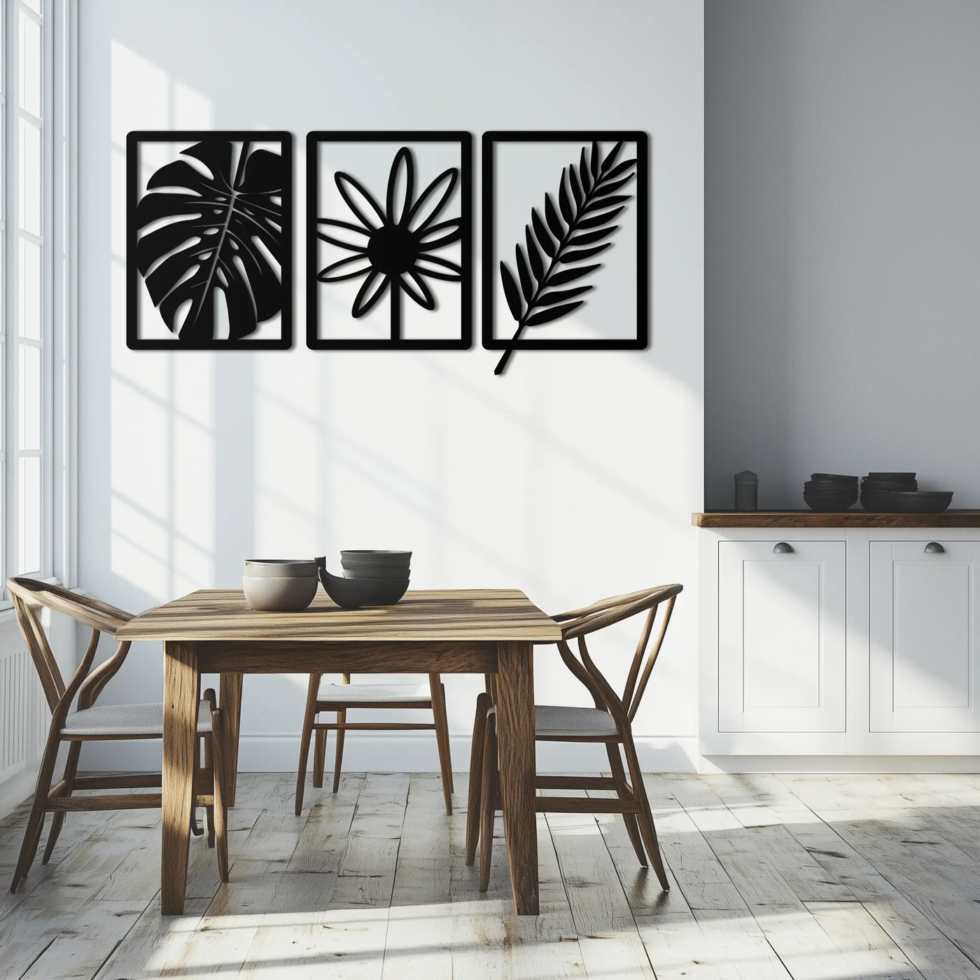 Botanical Metal Wall Art Set - Nature-Inspired Minimalist Decor - KAF198 by Enova Art