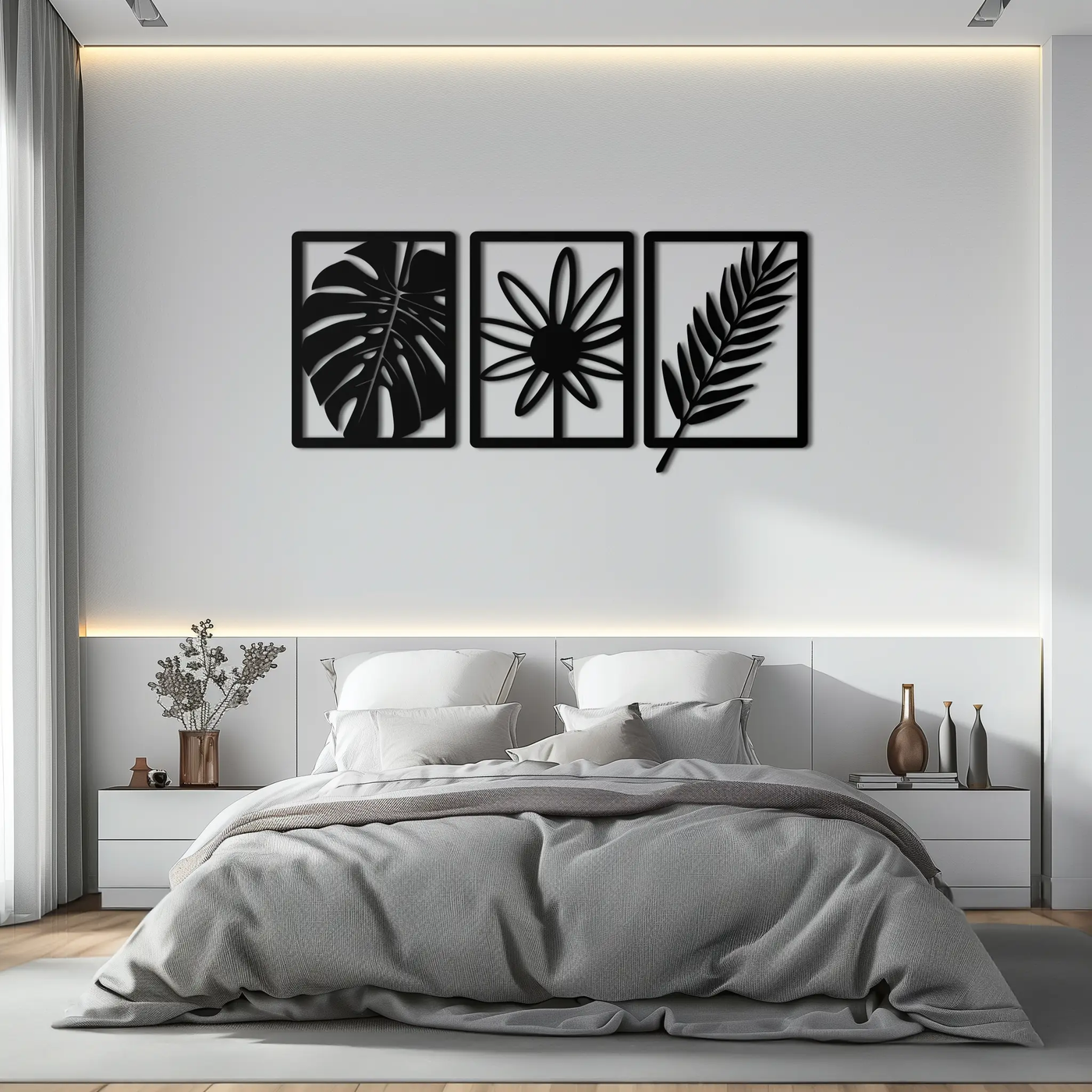 Botanical Metal Wall Art Set - Nature-Inspired Minimalist Decor - KAF198 by Enova Art