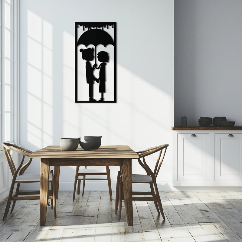 Romantic Couple Under Umbrella Metal Wall Art - Love & Rain-Inspired Decor - KAF199 by Enova Art
