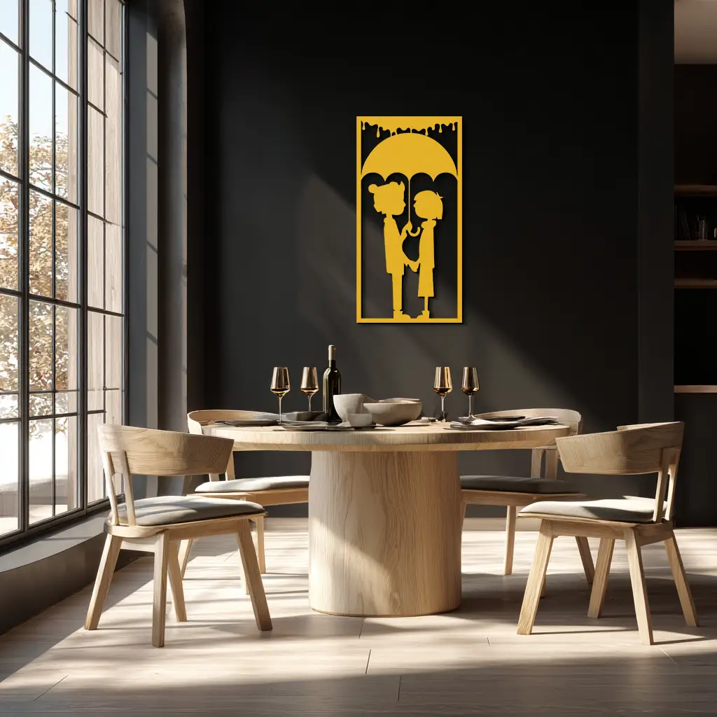 Romantic Couple Under Umbrella Metal Wall Art - Love & Rain-Inspired Decor - KAF199 by Enova Art