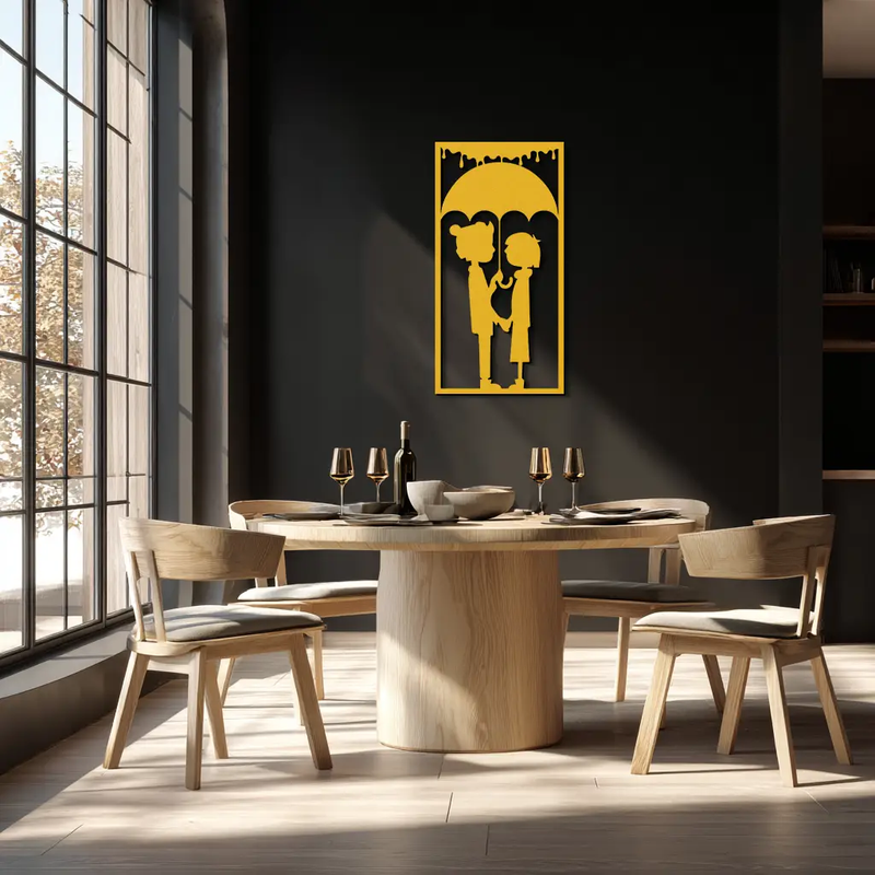 Romantic Couple Under Umbrella Metal Wall Art - Love & Rain-Inspired Decor - KAF199 by Enova Art