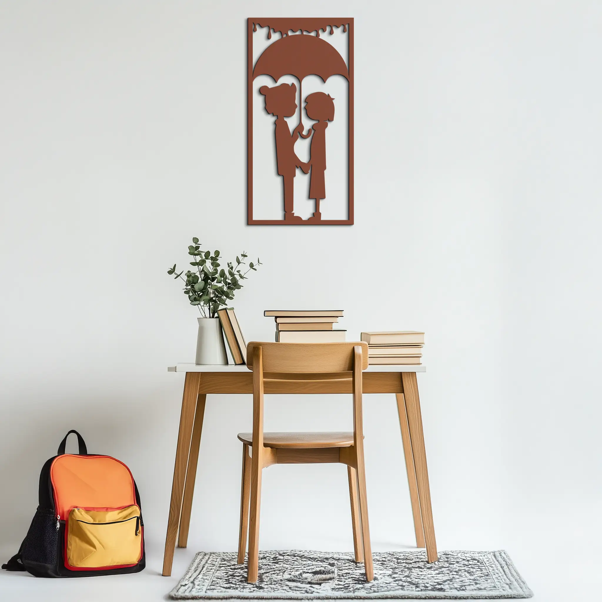 Romantic Couple Under Umbrella Metal Wall Art - Love & Rain-Inspired Decor - KAF199 by Enova Art