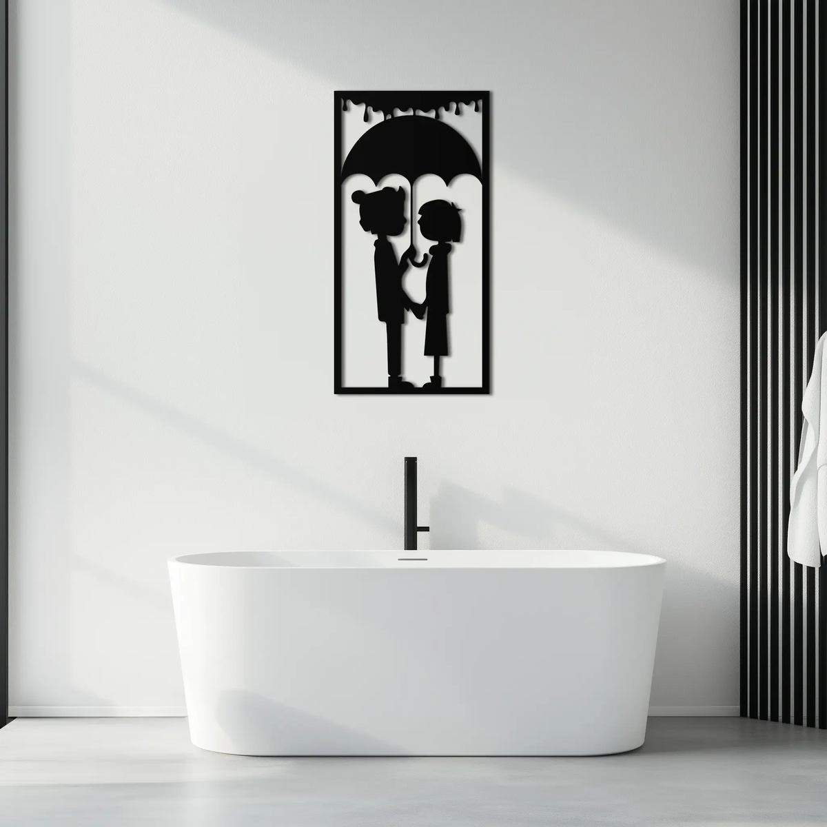 Romantic Couple Under Umbrella Metal Wall Art - Love & Rain-Inspired Decor - KAF199 by Enova Art