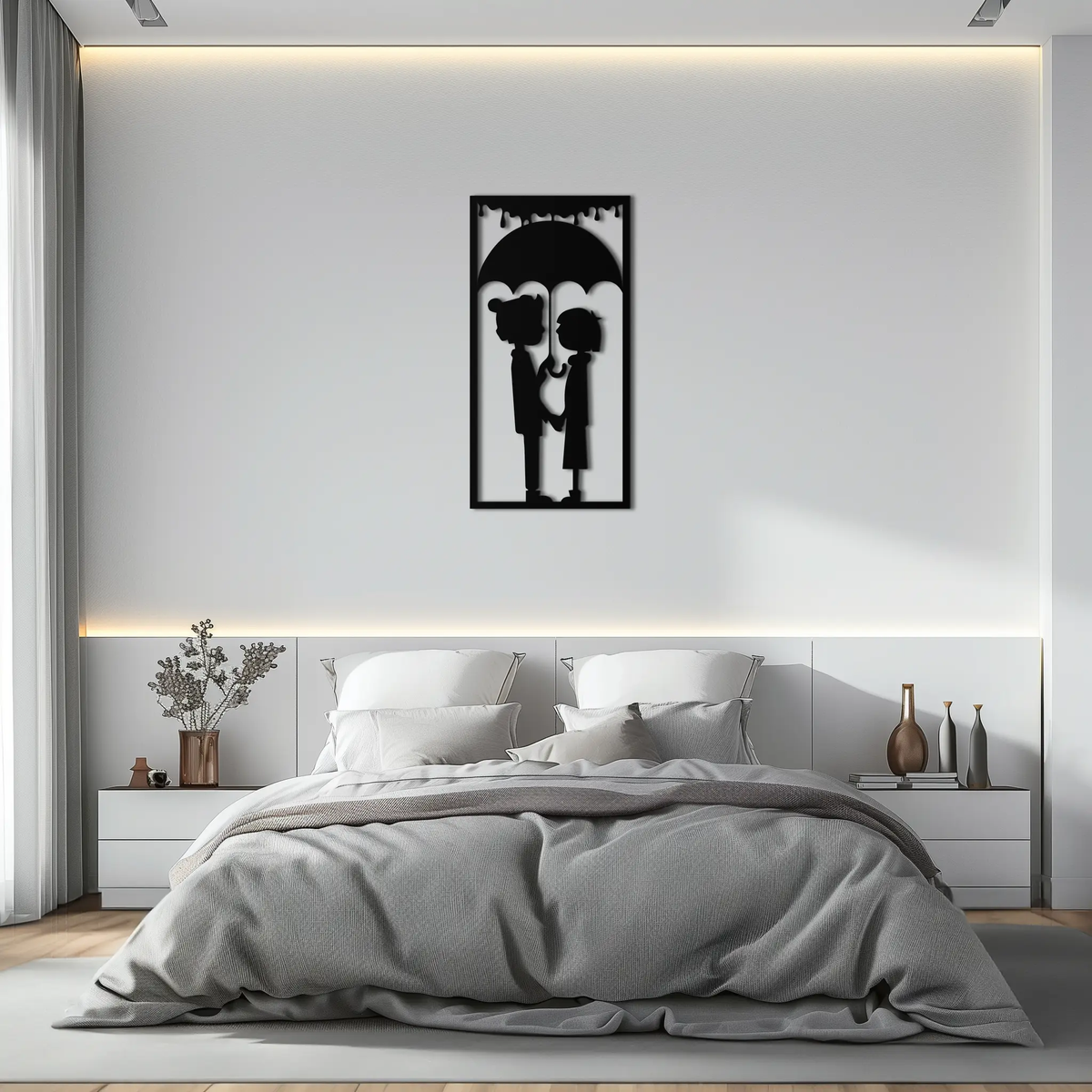 Romantic Couple Under Umbrella Metal Wall Art - Love & Rain-Inspired Decor - KAF199 by Enova Art