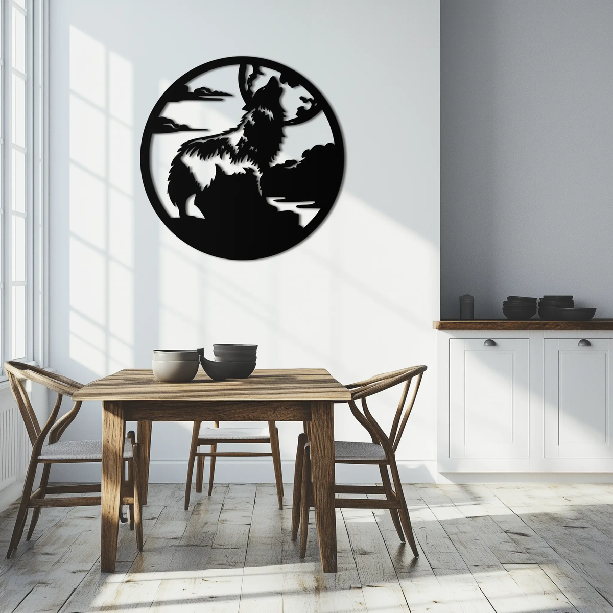 Howling Wolf Metal Wall Art - Nature-Inspired Minimalist Decor - KAF200 by Enova Art
