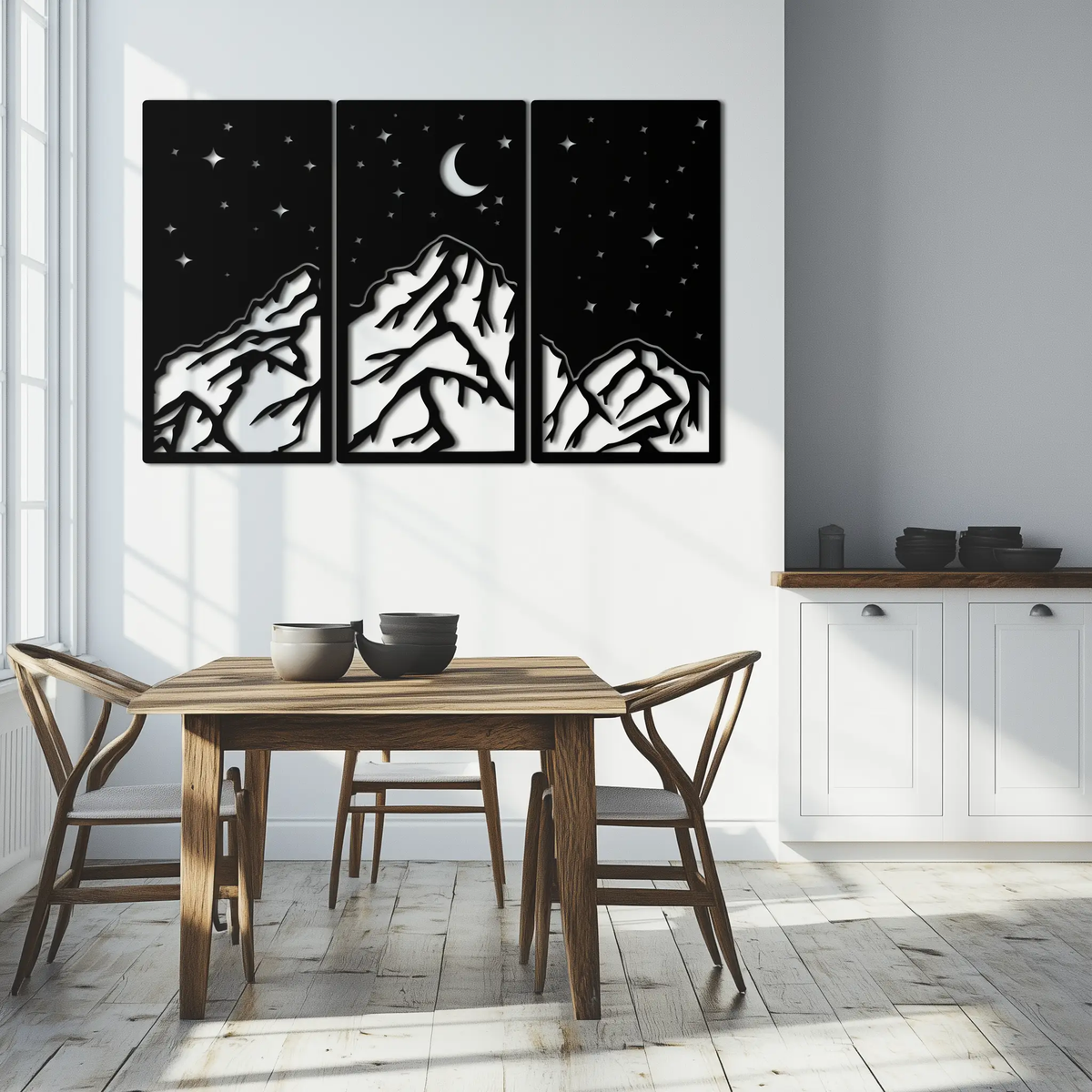 Mountain Nightscape Metal Wall Art - 3-Panel Modern Wall Decor - KAF202 by Enova Art