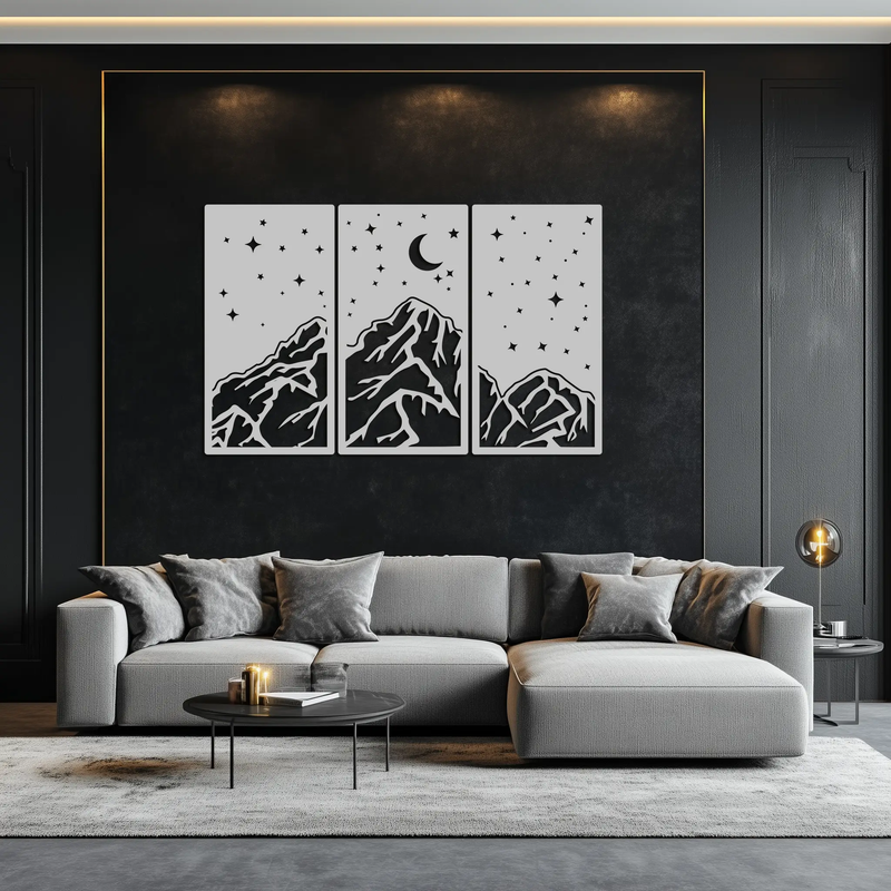 Mountain Nightscape Metal Wall Art - 3-Panel Modern Wall Decor - KAF202 by Enova Art