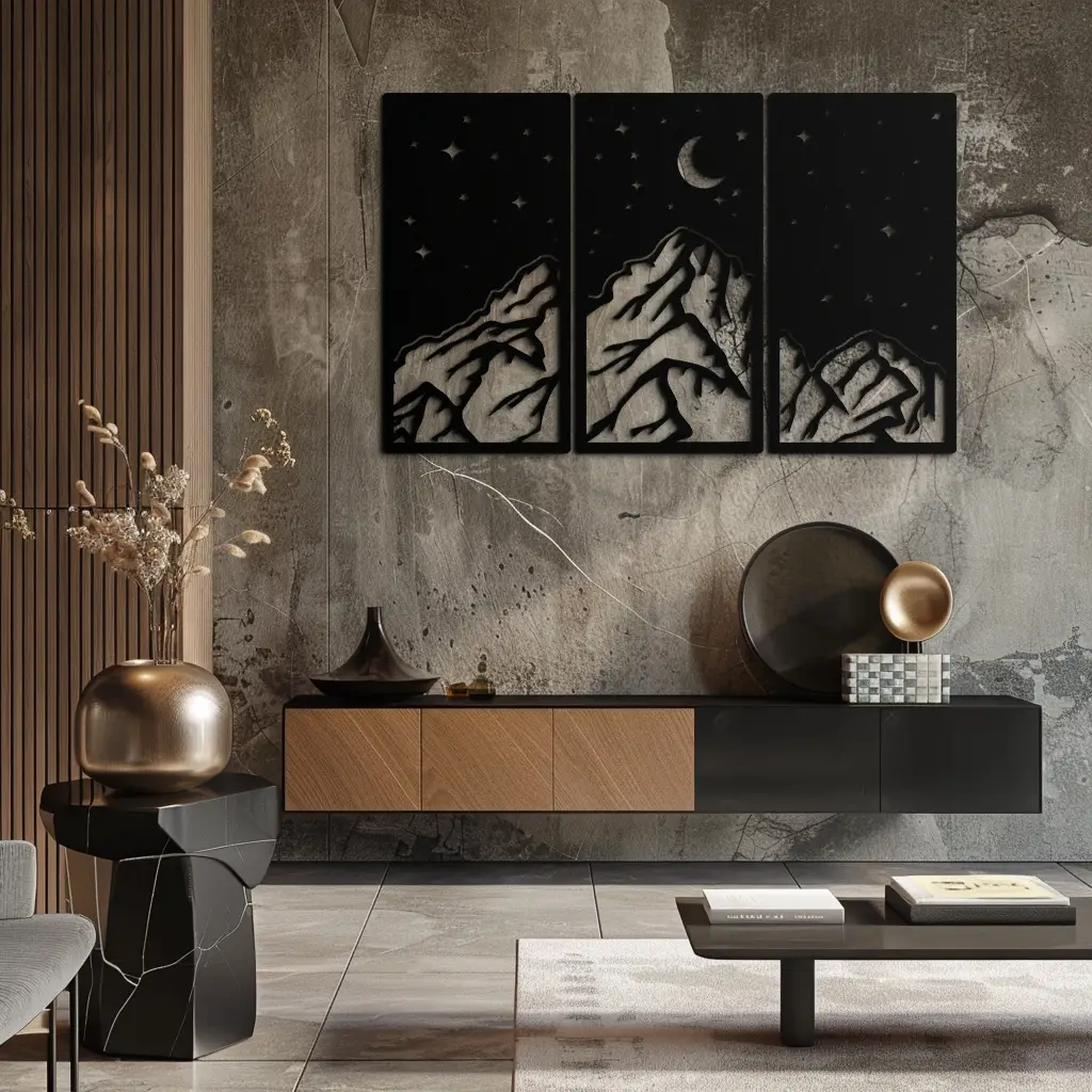 Mountain Nightscape Metal Wall Art - 3-Panel Modern Wall Decor - KAF202 by Enova Art