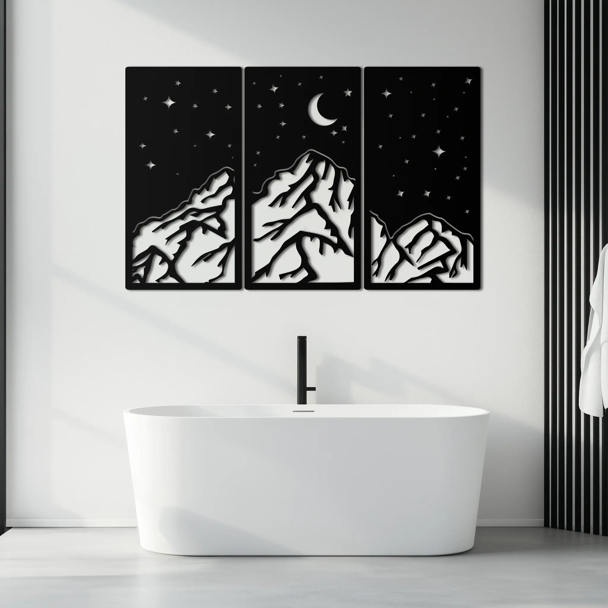 Mountain Nightscape Metal Wall Art - 3-Panel Modern Wall Decor - KAF202 by Enova Art