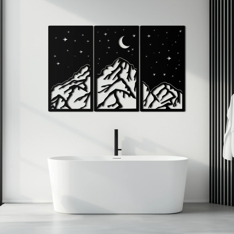 Mountain Nightscape Metal Wall Art - 3-Panel Modern Wall Decor - KAF202 by Enova Art