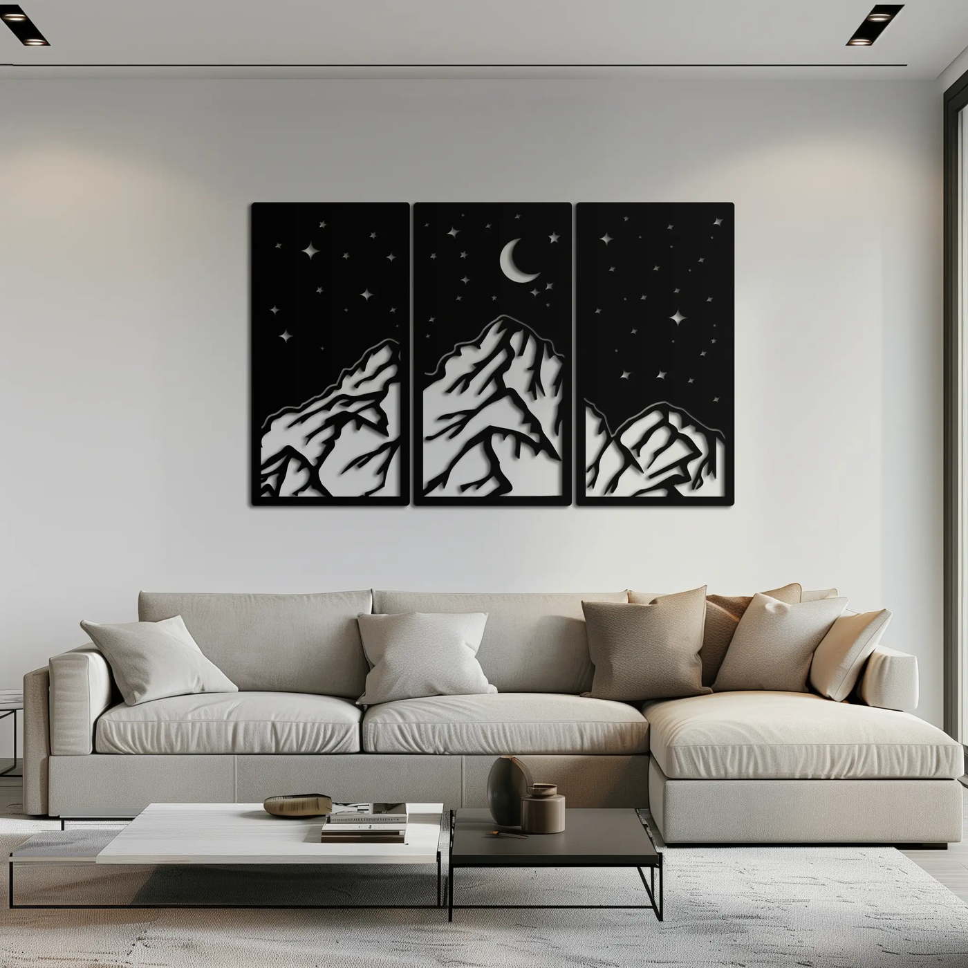 Mountain Nightscape Metal Wall Art - 3-Panel Modern Wall Decor - KAF202 by Enova Art