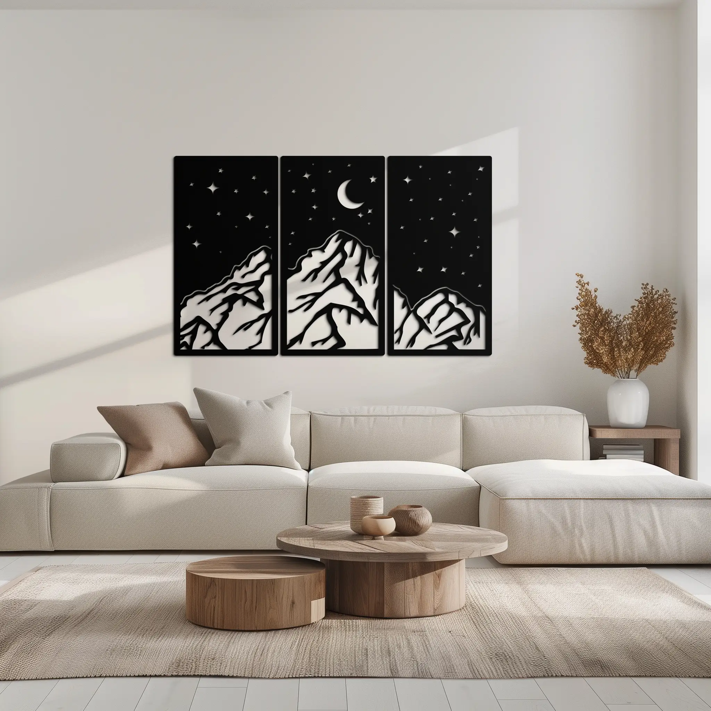 Mountain Nightscape Metal Wall Art - 3-Panel Modern Wall Decor - KAF202 by Enova Art