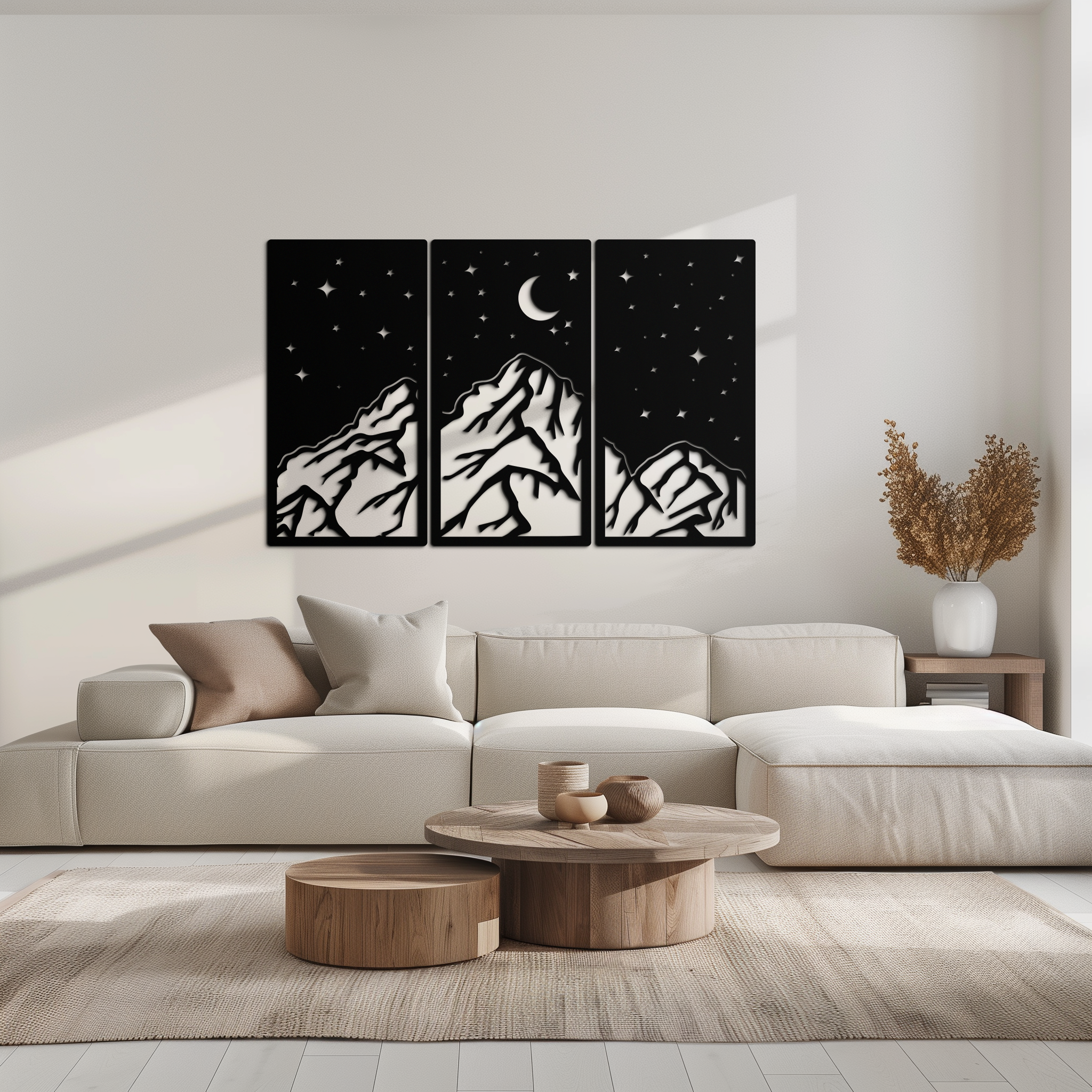 Mountain Nightscape Metal Wall Art - 3-Panel Modern Wall Decor - KAF202 by Enova Art
