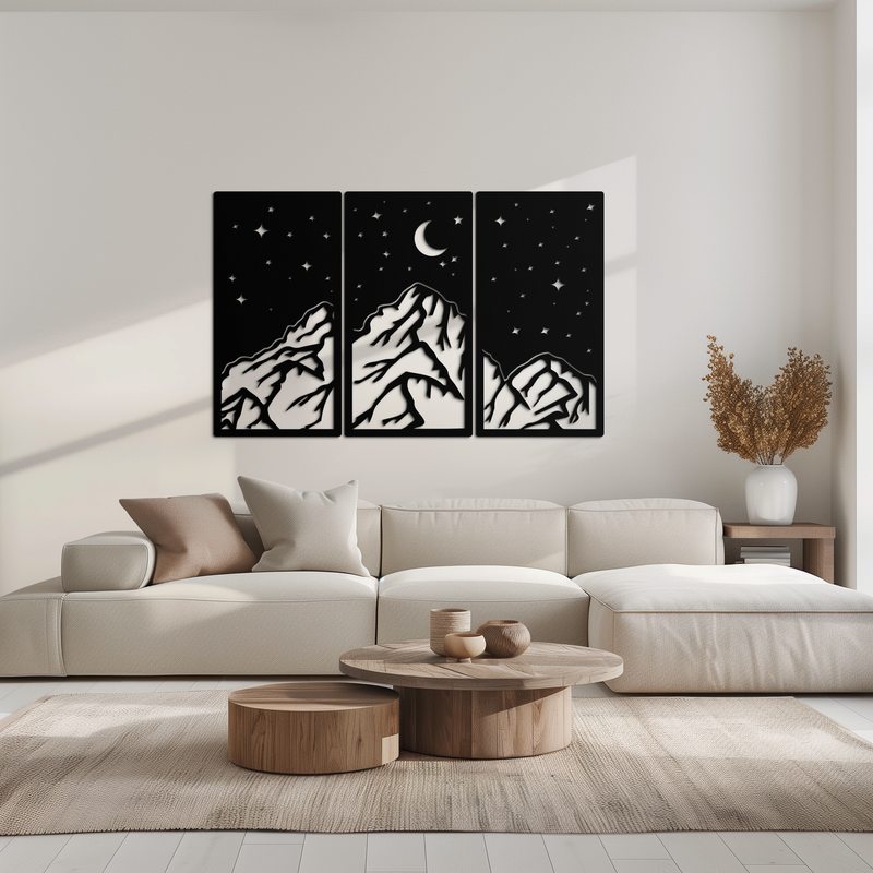 Mountain Nightscape Metal Wall Art - 3-Panel Modern Wall Decor - KAF202 by Enova Art