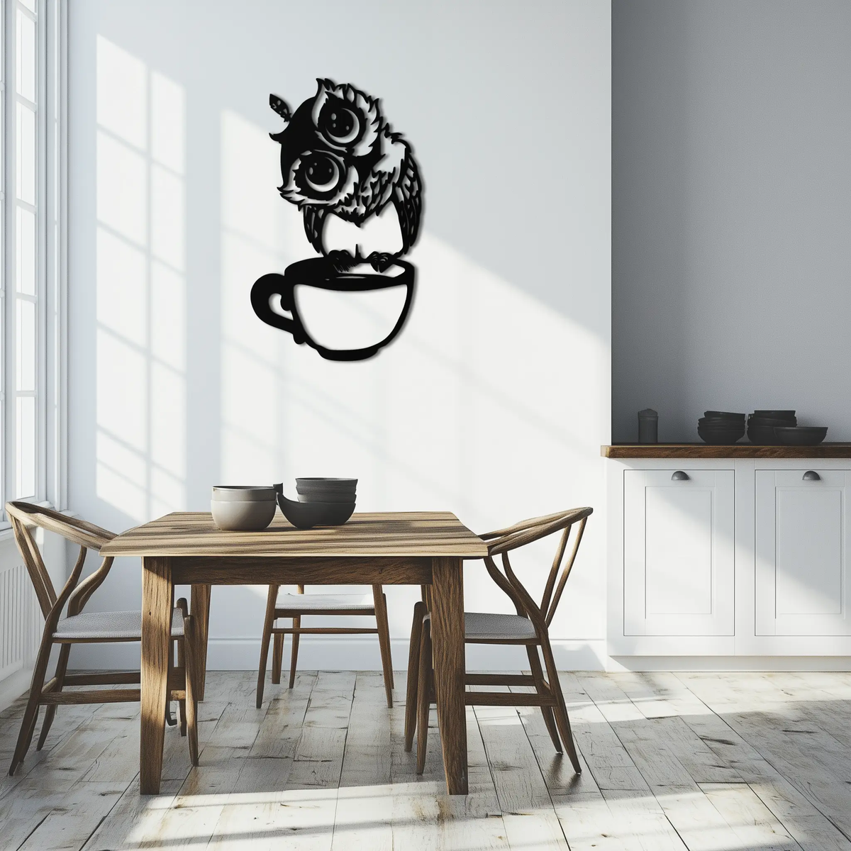 Sleepy Owl in Coffee Cup - Quirky Metal Wall Art for Coffee Lovers & Night Owls - KAF208 by Enova Art