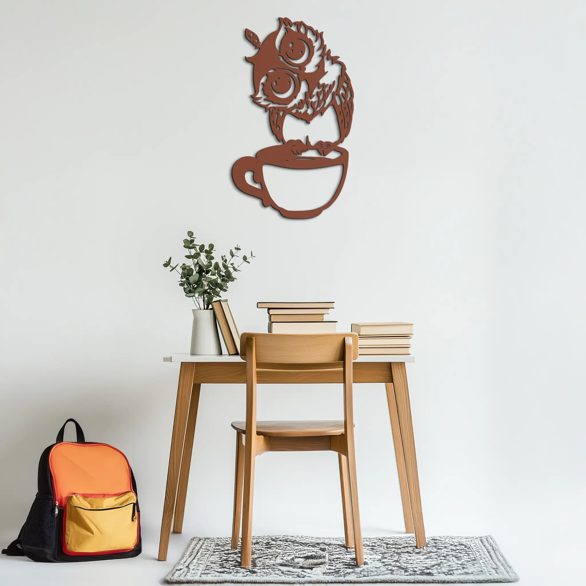 Sleepy Owl in Coffee Cup - Quirky Metal Wall Art for Coffee Lovers & Night Owls - KAF208 by Enova Art
