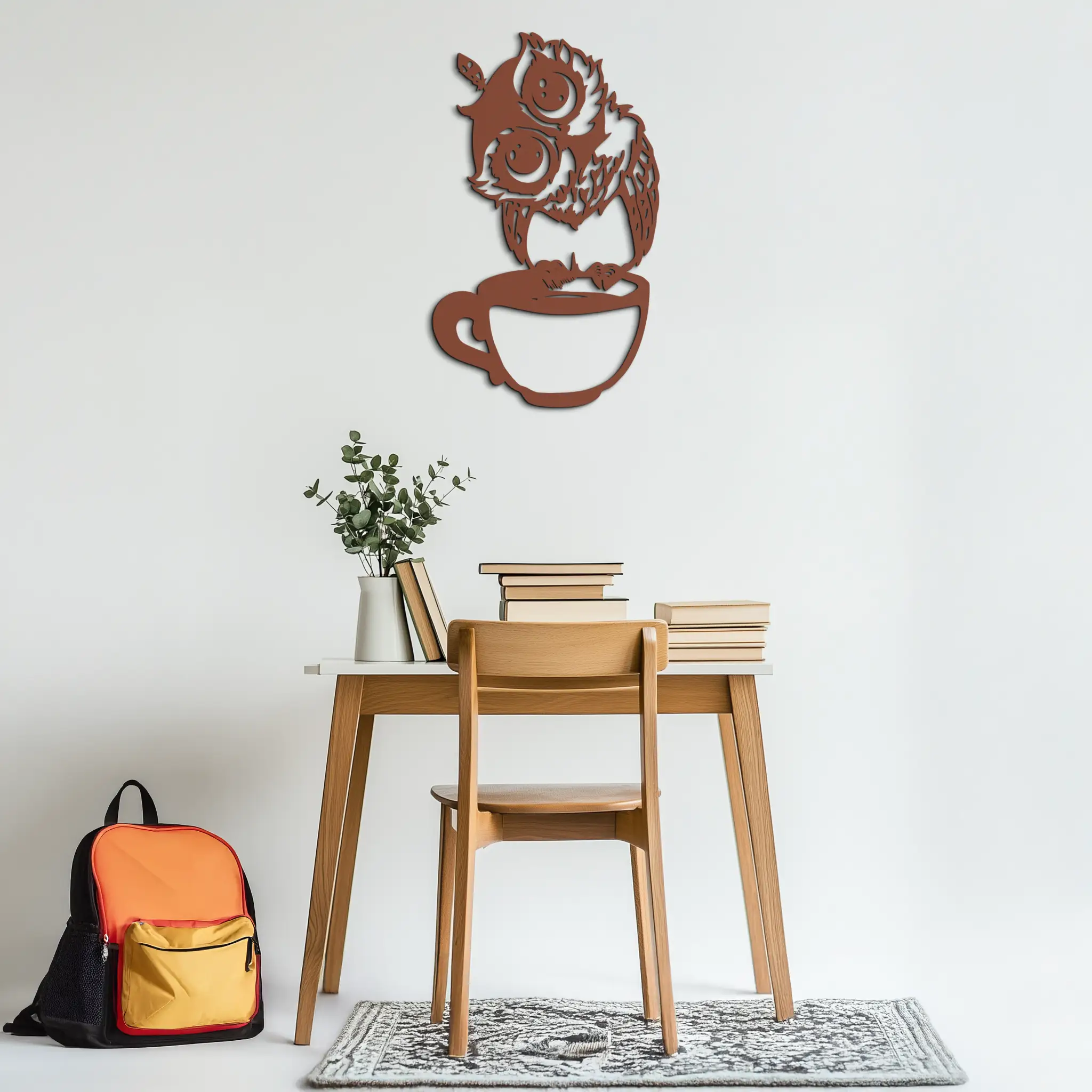 Sleepy Owl in Coffee Cup - Quirky Metal Wall Art for Coffee Lovers & Night Owls - KAF208 by Enova Art