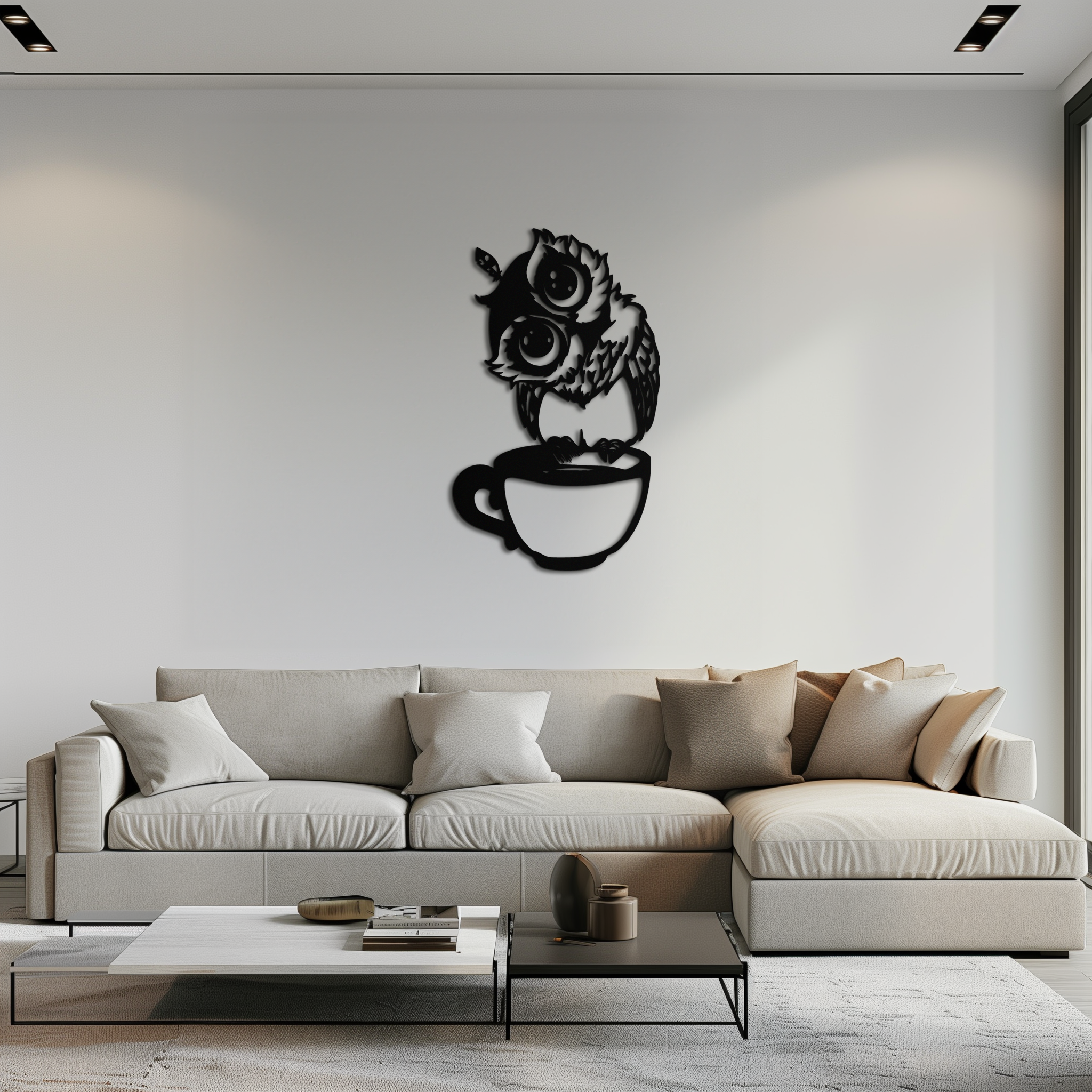Sleepy Owl in Coffee Cup - Quirky Metal Wall Art for Coffee Lovers & Night Owls - KAF208 by Enova Art