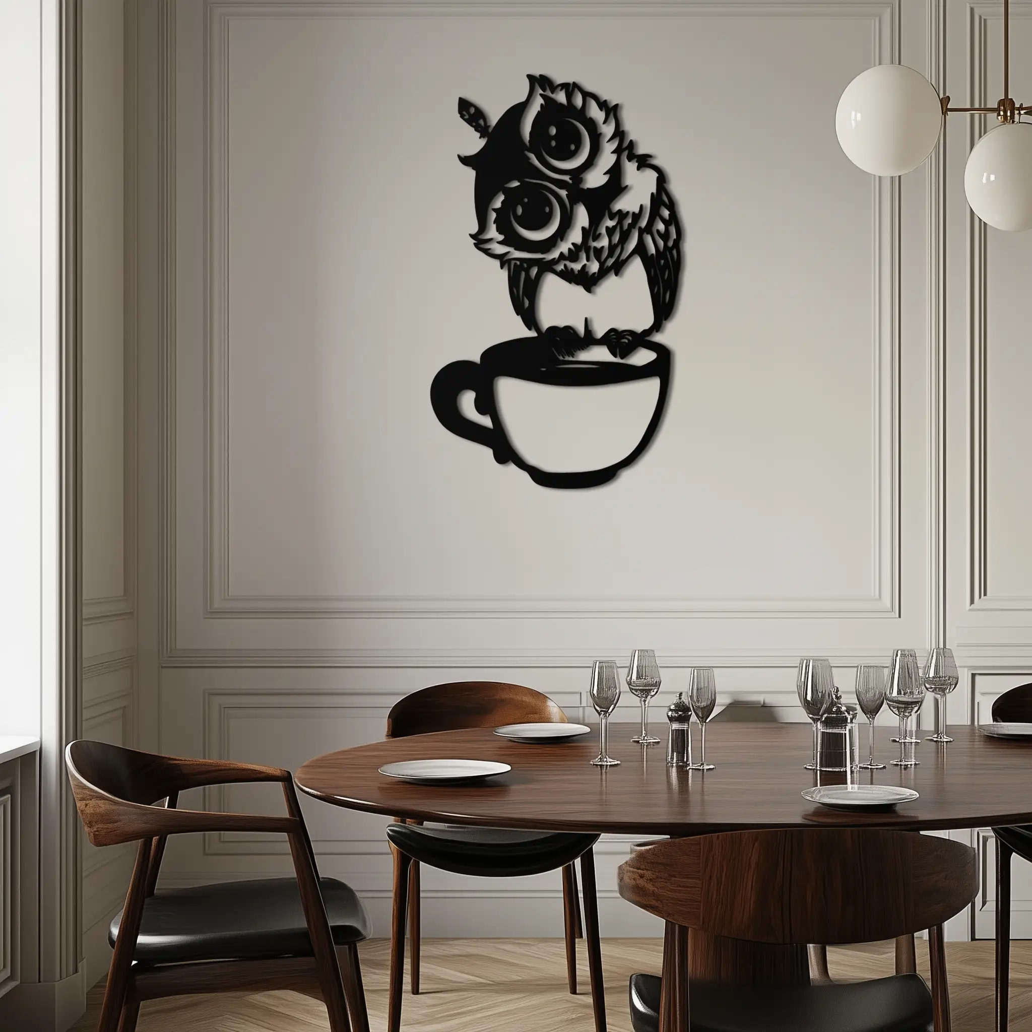 Sleepy Owl in Coffee Cup - Quirky Metal Wall Art for Coffee Lovers & Night Owls - KAF208 by Enova Art
