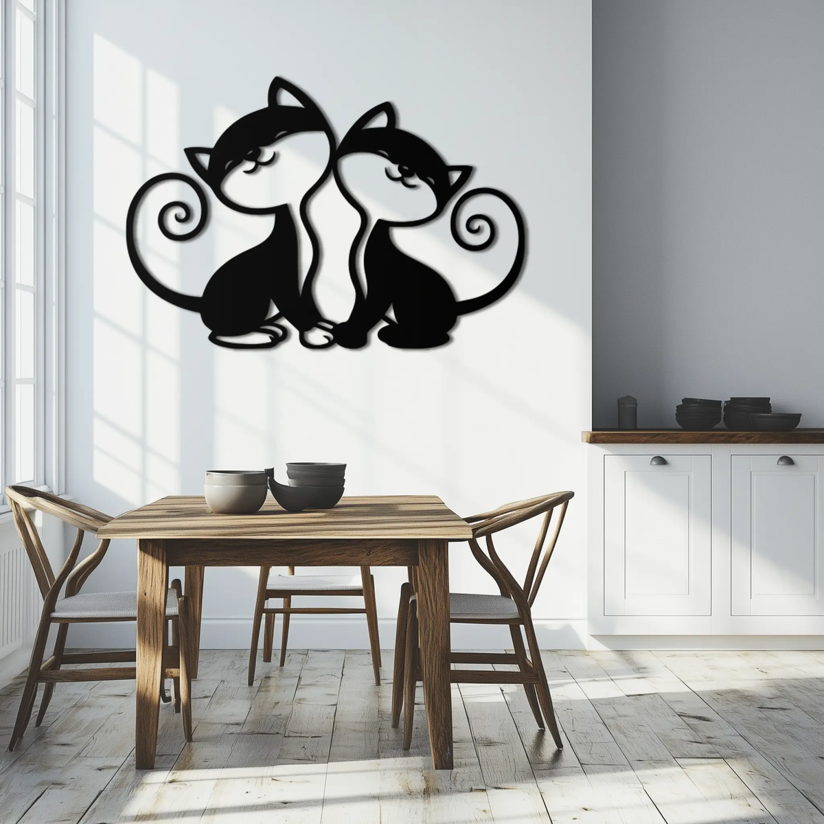 Romantic Cat Couple Metal Wall Art - Elegant Feline Silhouette Decor - KAF209 by Enova Art