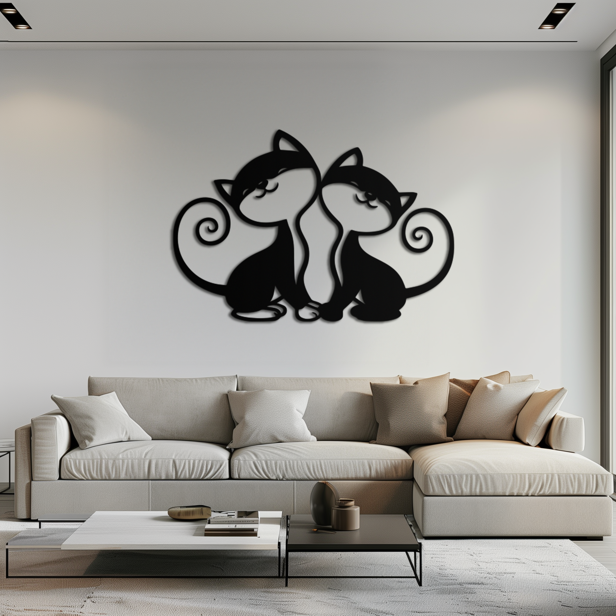 Romantic Cat Couple Metal Wall Art - Elegant Feline Silhouette Decor - KAF209 by Enova Art