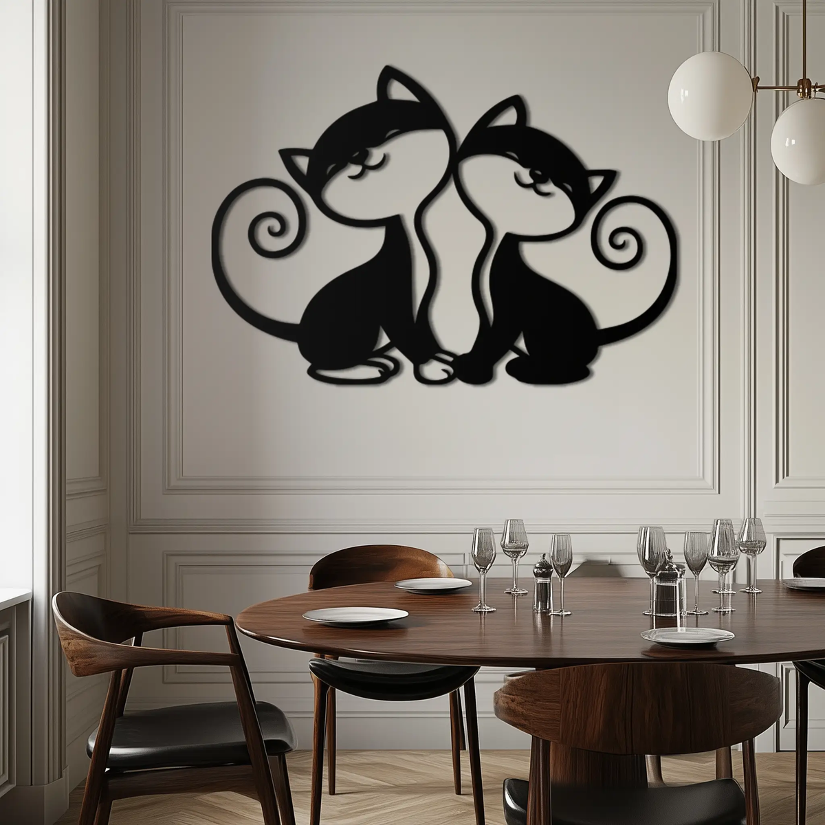 Romantic Cat Couple Metal Wall Art - Elegant Feline Silhouette Decor - KAF209 by Enova Art