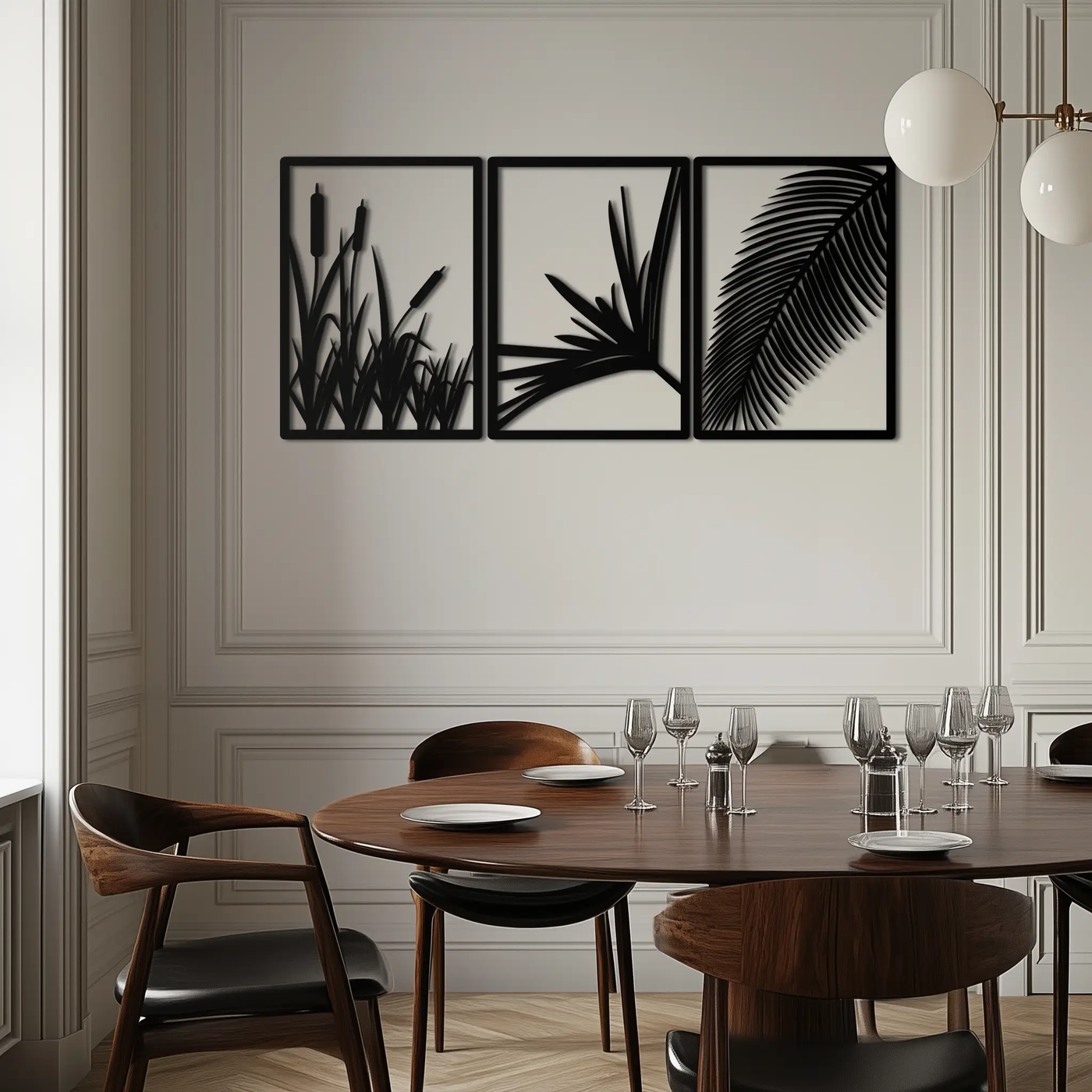 Tropical Metal Wall Art – 3-Panel Botanical Design - KAF216 by Enova Art