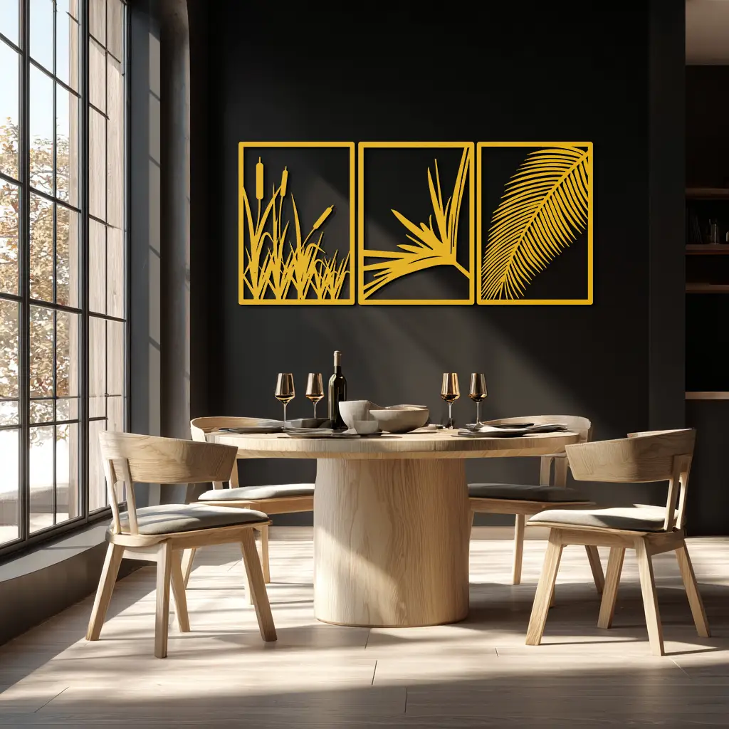 Tropical Metal Wall Art – 3-Panel Botanical Design - KAF216 by Enova Art