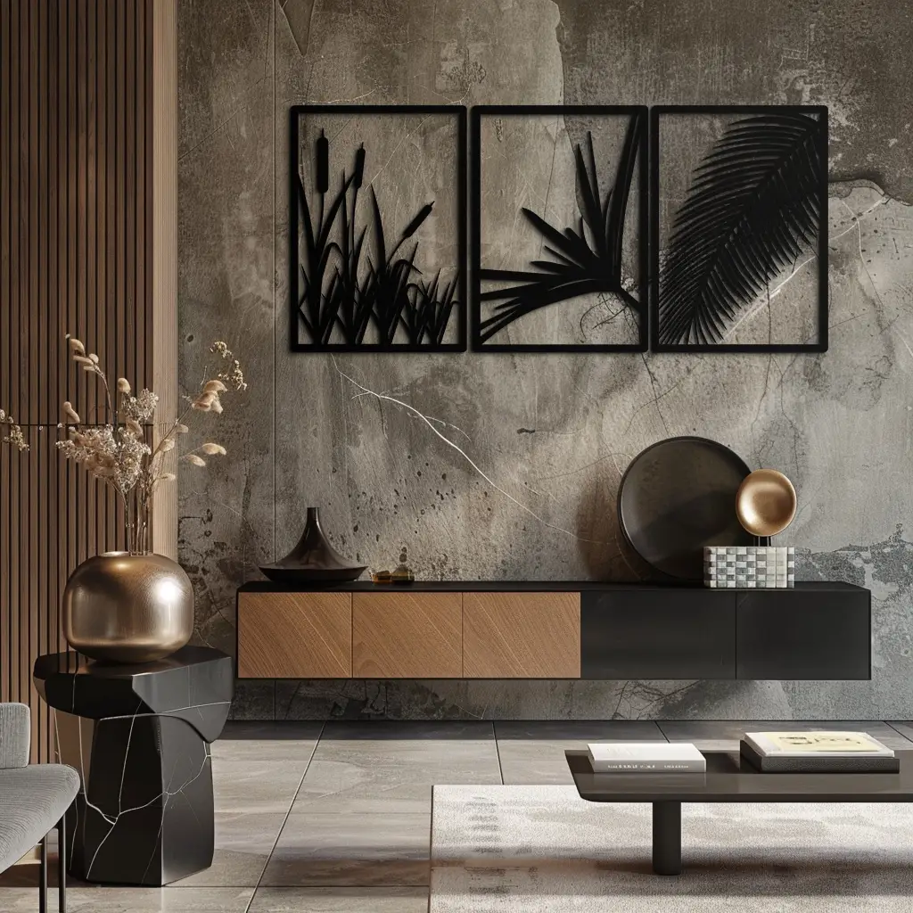 Tropical Metal Wall Art – 3-Panel Botanical Design - KAF216 by Enova Art