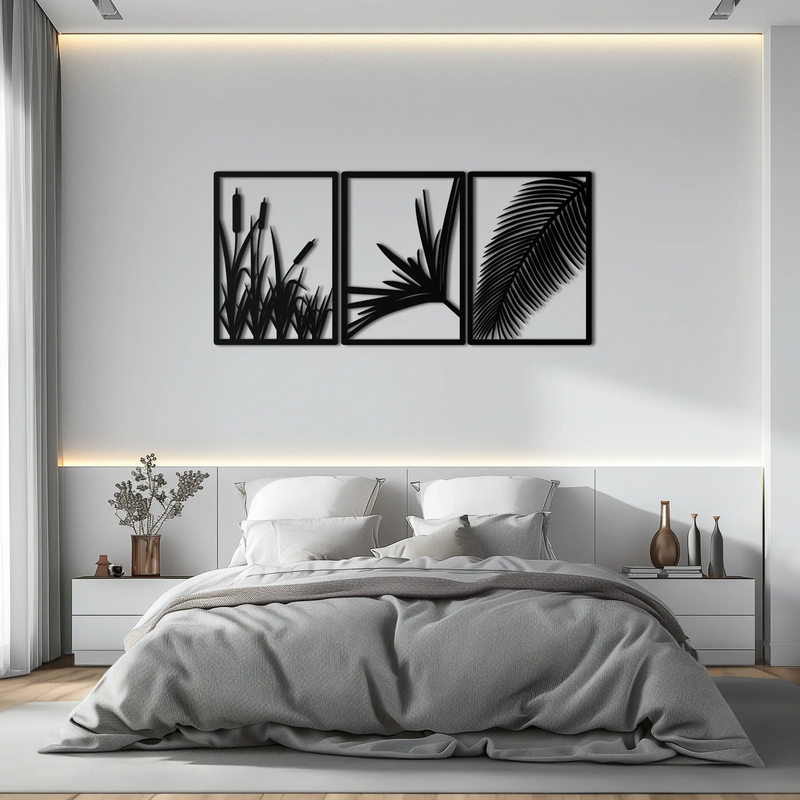 Tropical Metal Wall Art – 3-Panel Botanical Design - KAF216 by Enova Art