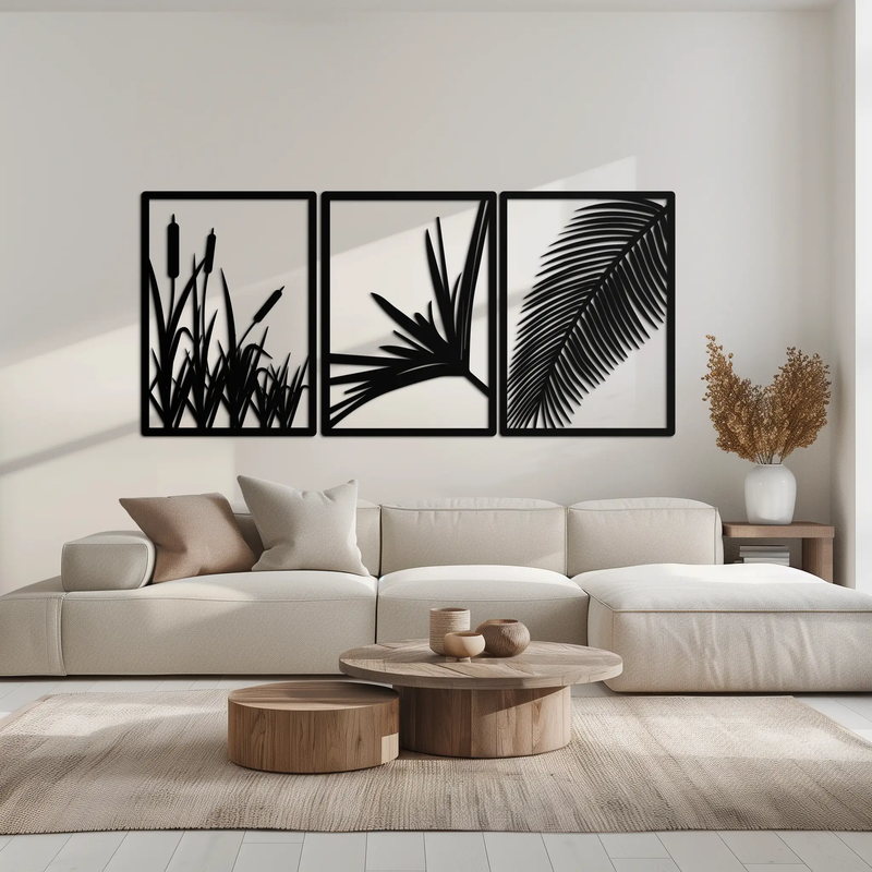 Tropical Metal Wall Art – 3-Panel Botanical Design - KAF216 by Enova Art