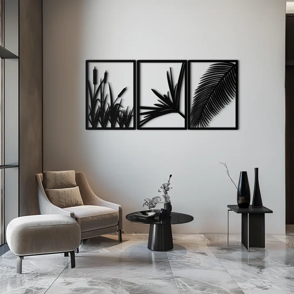 Tropical Metal Wall Art – 3-Panel Botanical Design - KAF216