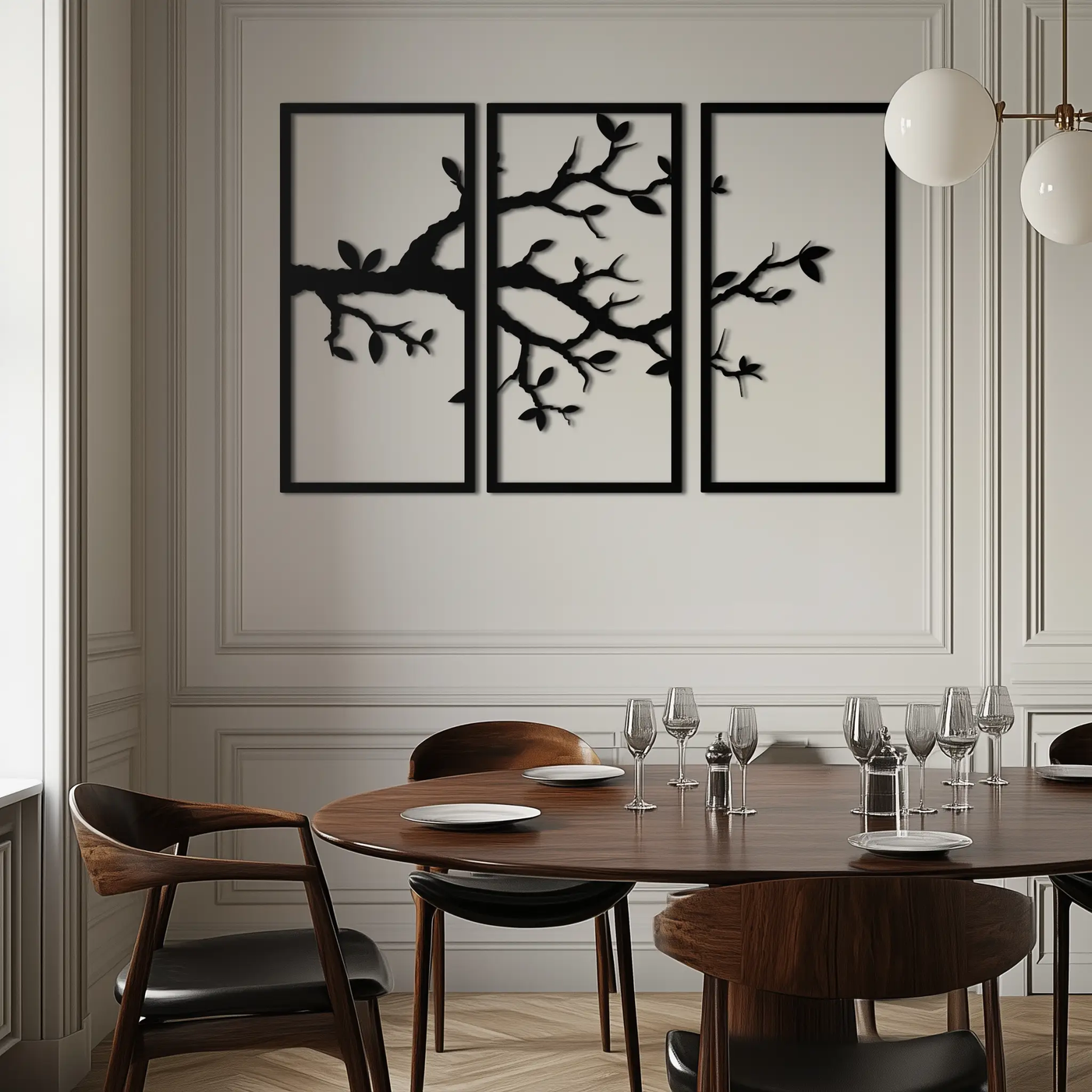 Branch Metal Wall Art – 3-Panel Minimalist Tree Design - KAF218 by Enova Art