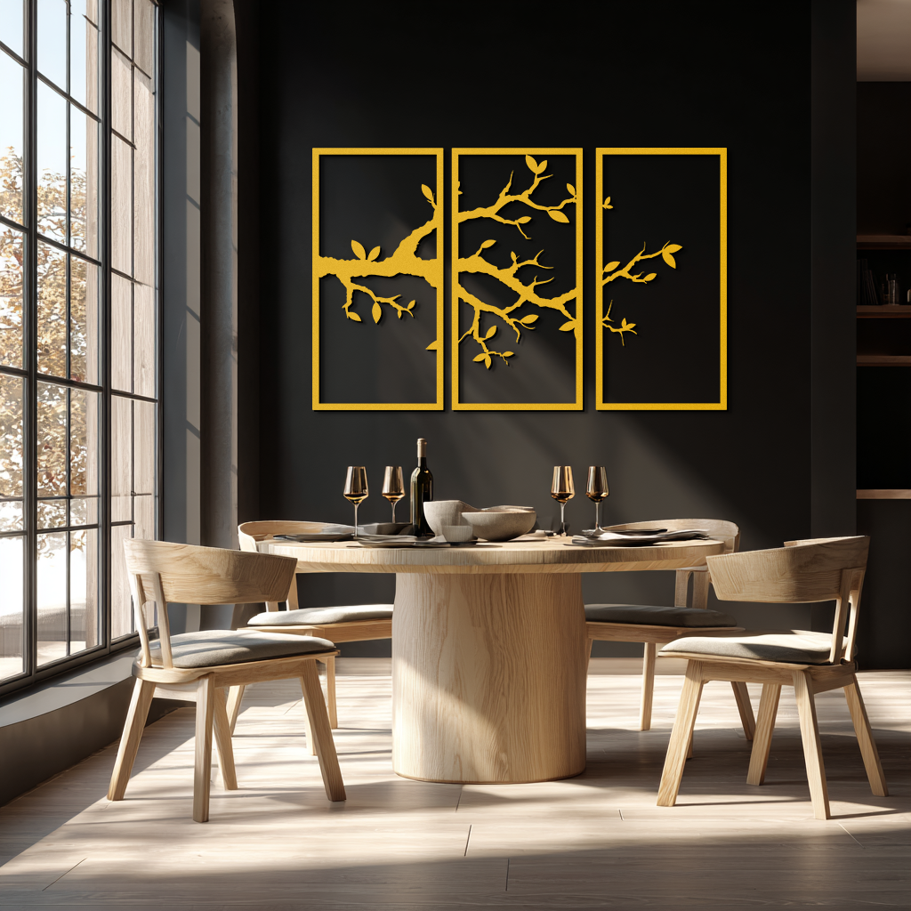 Branch Metal Wall Art – 3-Panel Minimalist Tree Design - KAF218 by Enova Art