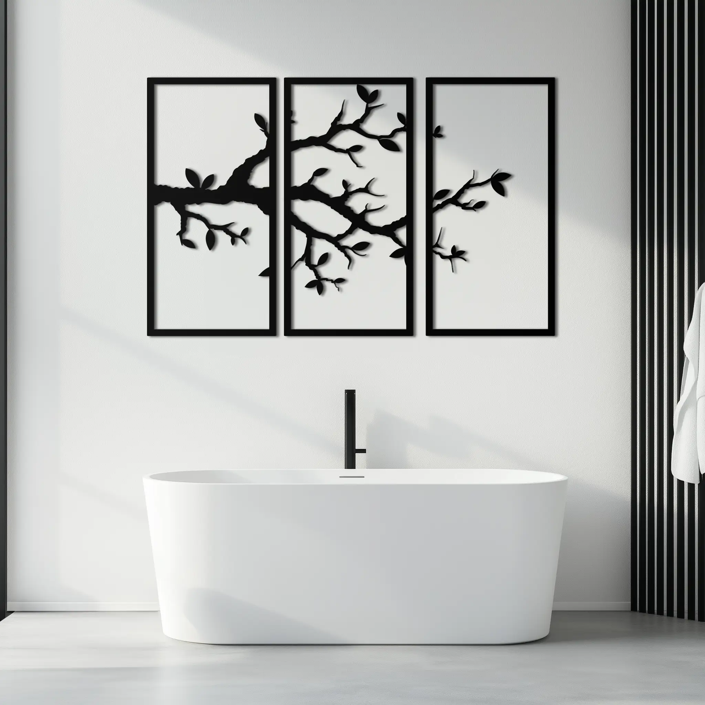 Branch Metal Wall Art – 3-Panel Minimalist Tree Design - KAF218 by Enova Art