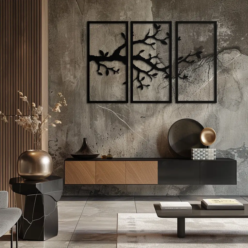 Branch Metal Wall Art – 3-Panel Minimalist Tree Design - KAF218 by Enova Art