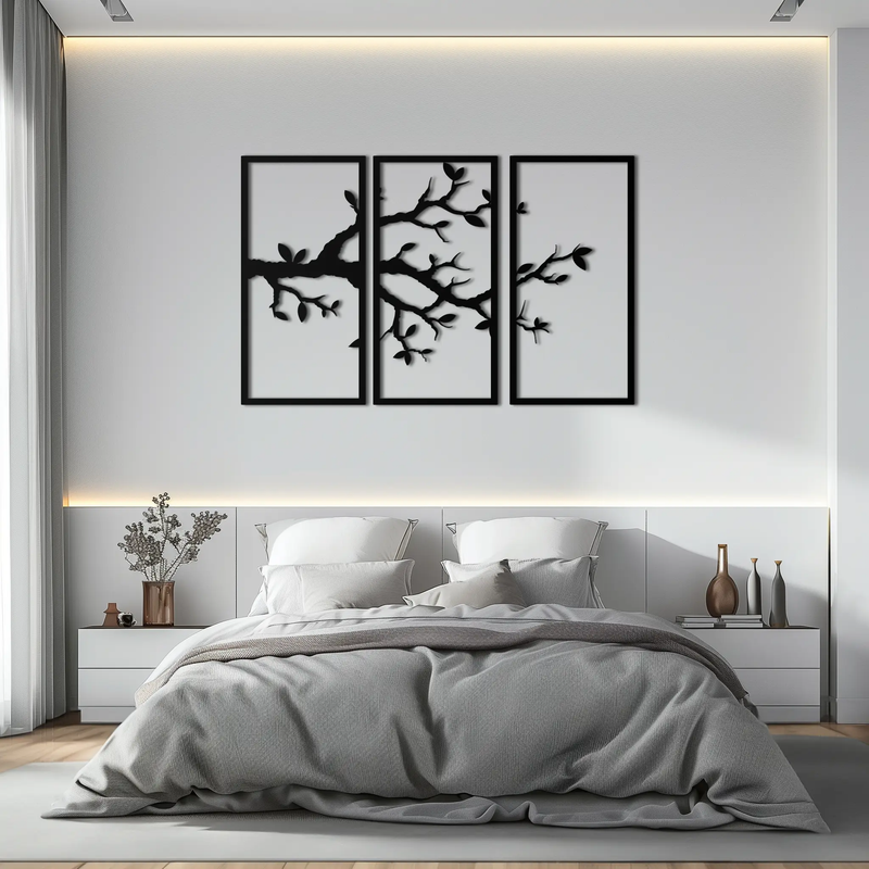 Branch Metal Wall Art – 3-Panel Minimalist Tree Design - KAF218 by Enova Art