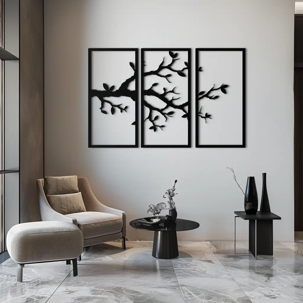 Branch Metal Wall Art – 3-Panel Minimalist Tree Design - KAF218 by Enova Art